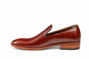 Burgundy Fine-Texture Wholecut Loafer: side profile showing Burgundy Fine-Texture Leather and soft square forepart.