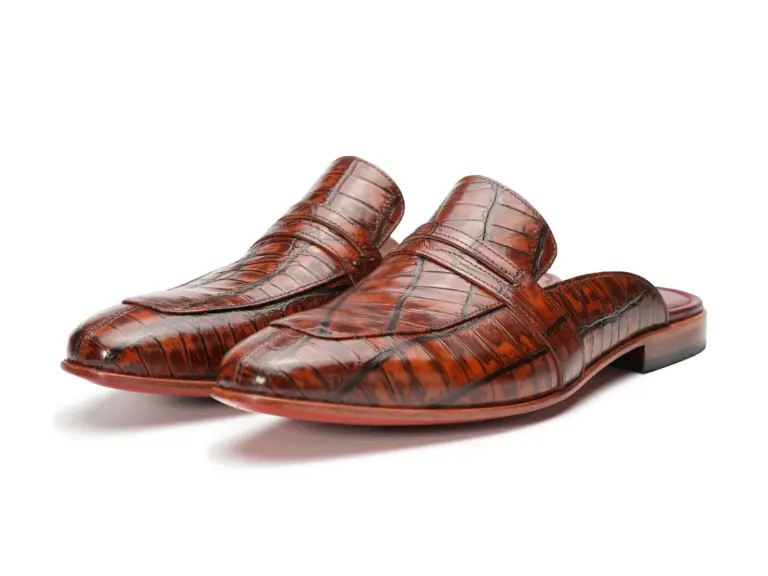 Cognac Croc-Embossed Penny Mule — pair view