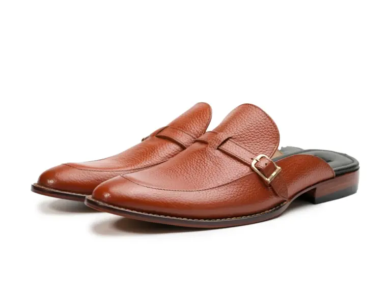 Cognac Pebble-Grain Buckle Mule — mens loafers