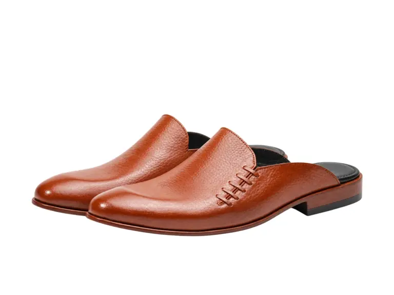 Cognac Pebble-Grain Leather Mule — pair view