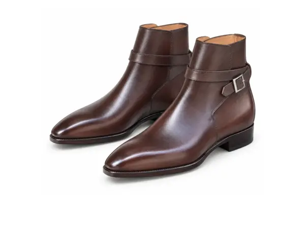 Dark brown leather Jodhpur boots for men, pair view