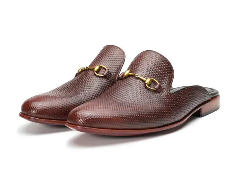 Dark Brown Woven-Embossed Horsebit Mule — pair view