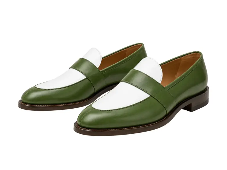 Green & White Penny Loafer — penny loafers detail