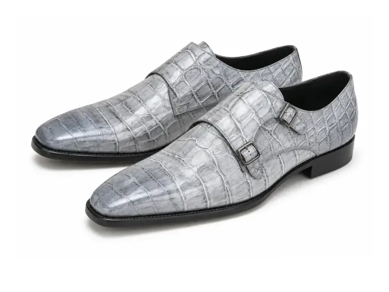 Grey Croc-Embossed Double Monk Strap Dress Shoe — double monk strap shoes