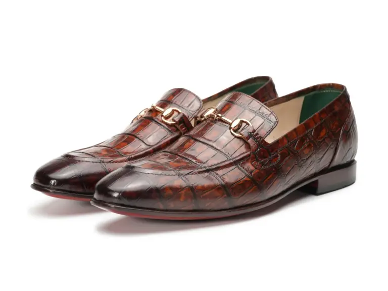 Multi-Shade Brown Croc-Embossed Horsebit Loafer — pair view