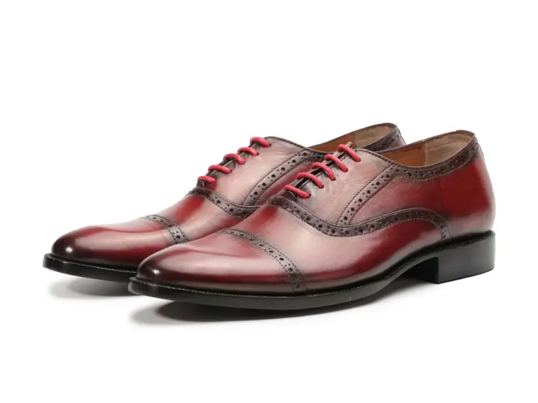 Red Patina Cap-Toe Oxford with Brogue Detailing — brogue oxford shoes detail
