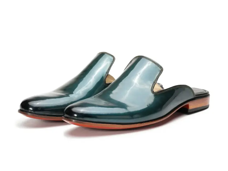 Teal Patent Leather Plain Mule — three-quarter view