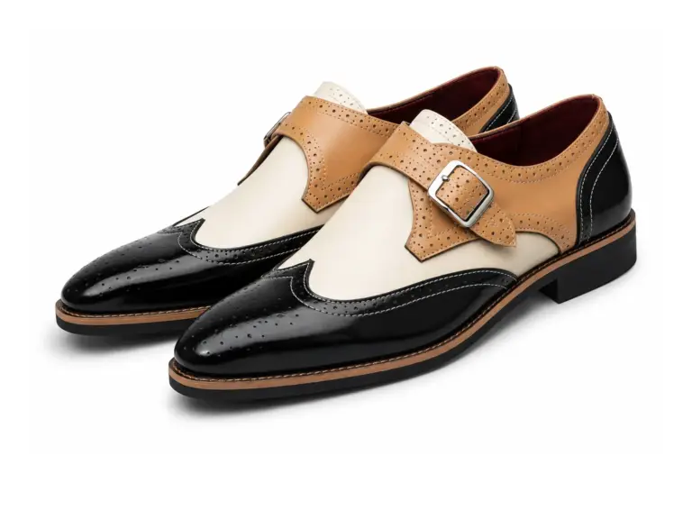 Tri-Color Leather Spectator Monk Strap Dress Shoe — monk strap shoes